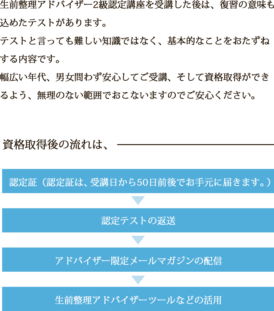 生前整理アドバイザー2級認定テストについて